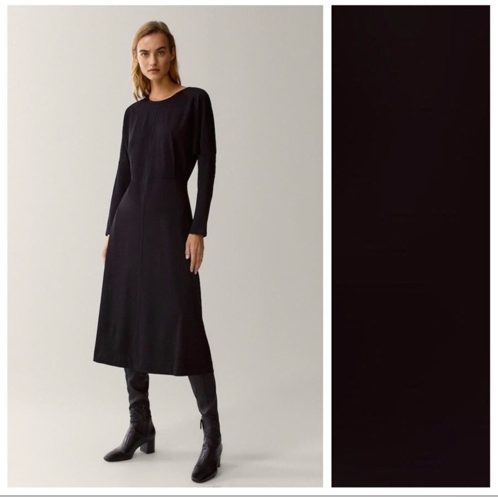 Massimo Dutti Long Dolman Sleeve Dress Size S Black Midi Modern Runway Capsule